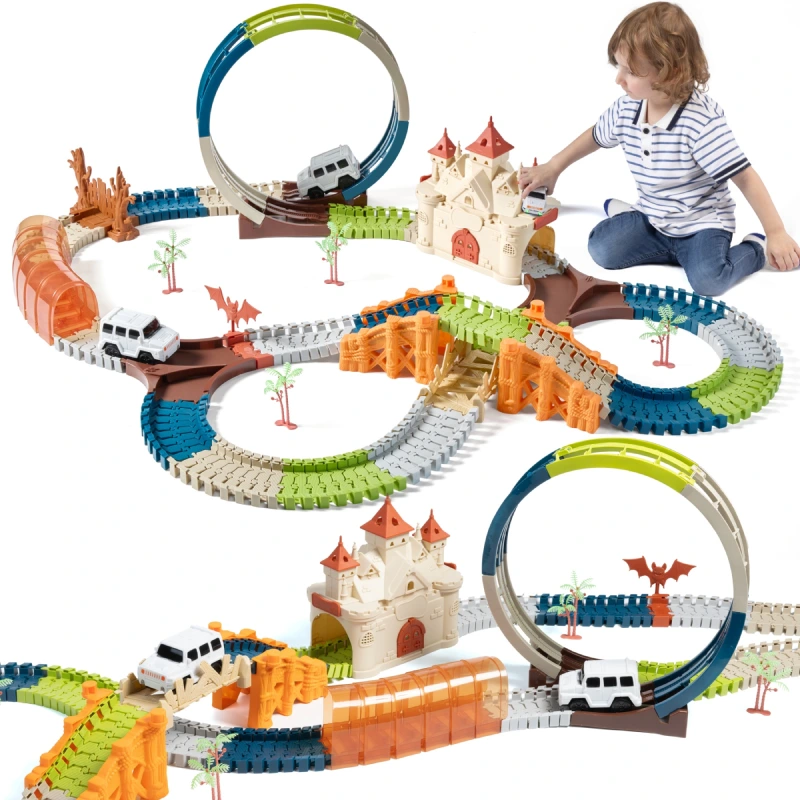 dinosaurier rennbahn set mit autos – flexibles dino track mit looping ab 3 jahren