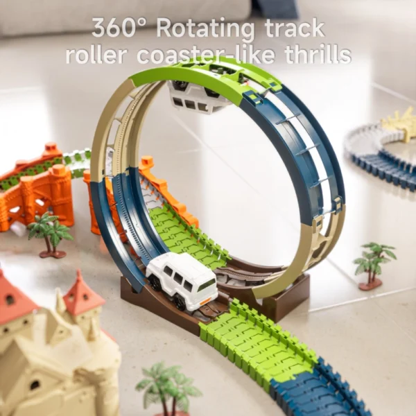 dinosaurier rennbahn set mit autos – flexibles dino track mit looping ab 3 jahren