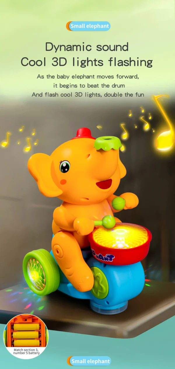 Interaktiver Elefant mit Trommel, LED-Licht und schwebendem Ball Spielzeug