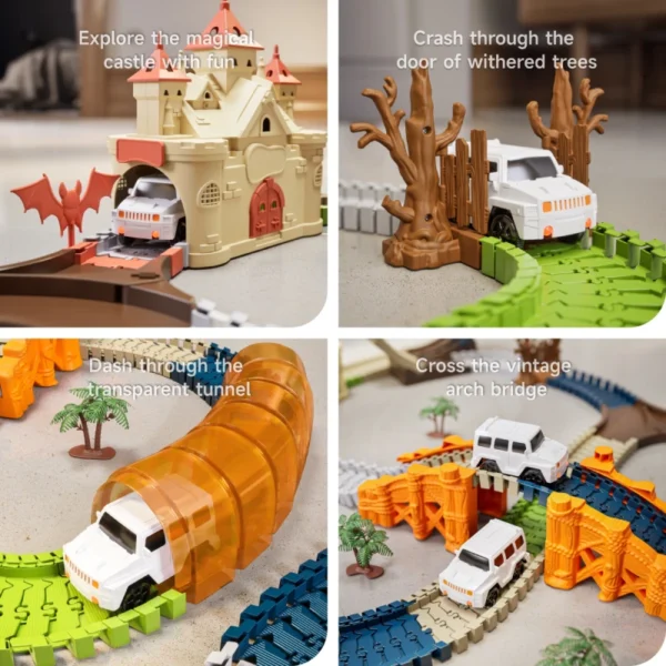 Rennstrecke Kinder 202-teiliges Autorennbahn Set mit Loop und leuchtenden Autos