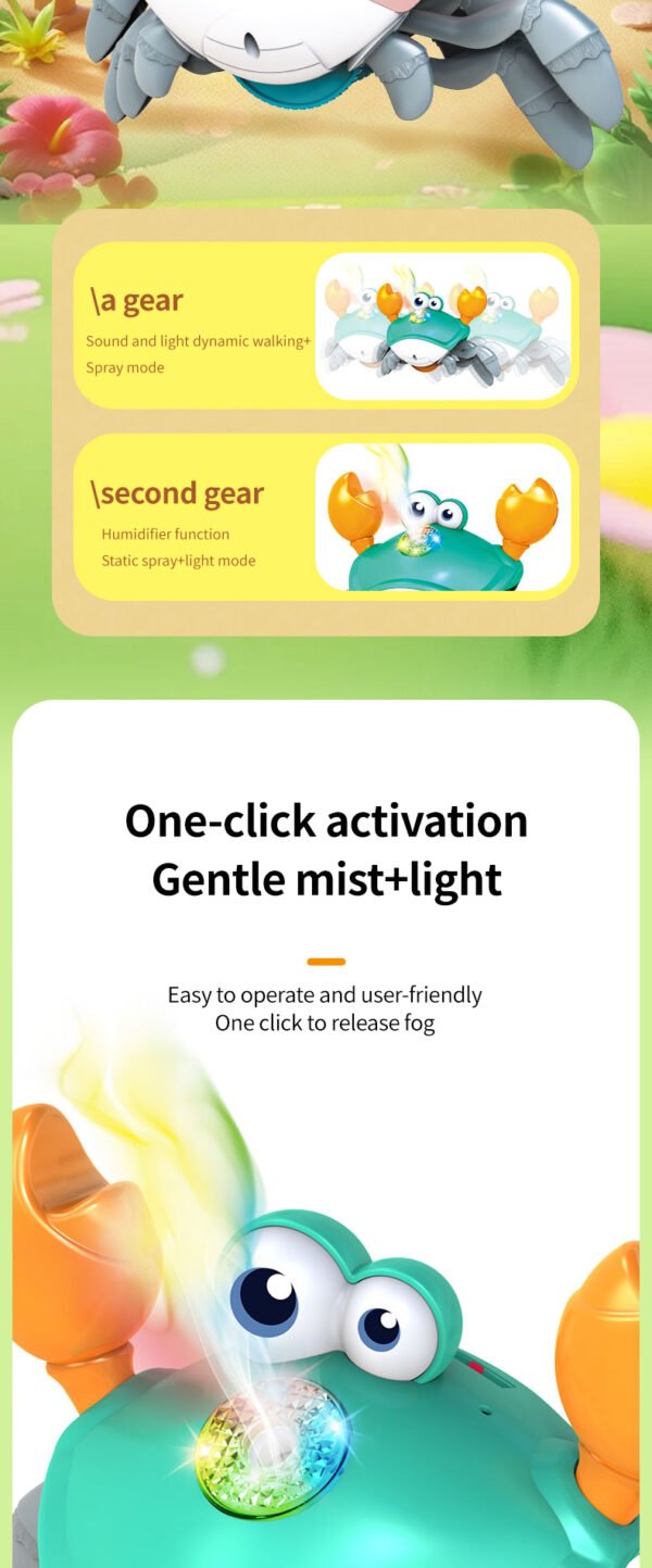 Krabbelnde Krabbe – Interaktives Motorikspielzeug mit Musik, Licht & Sensor Fluchtmodus für Babys ab 3 Jahren