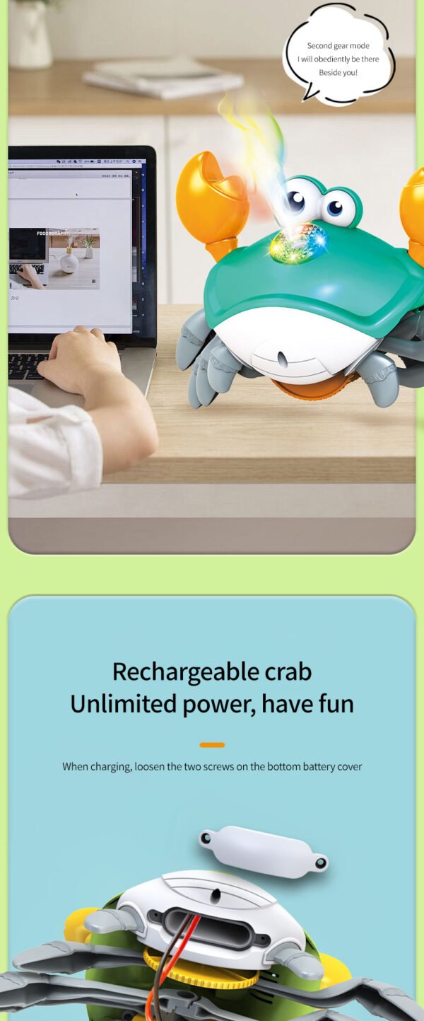 Krabbelnde Krabbe – Interaktives Motorikspielzeug mit Musik, Licht & Sensor Fluchtmodus für Babys ab 3 Jahren